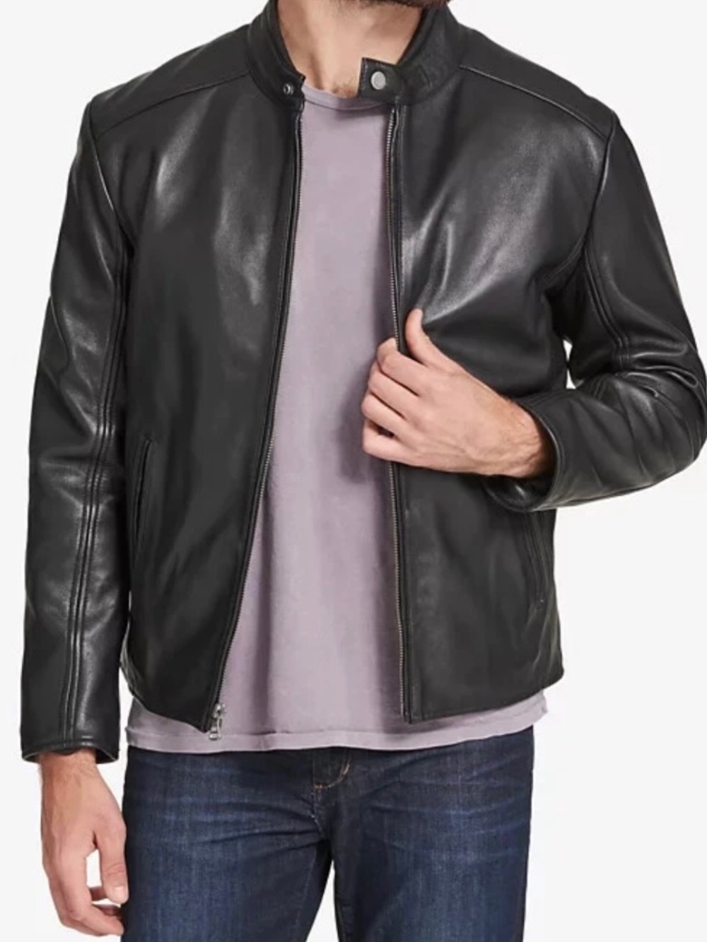 Marc New York Men's Black Leather Jacket Full Zip Stand Collar Lined XL